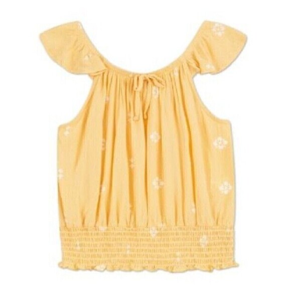 Speechless Big Girls Floral Flutter Sleeve Gauze Top Smocked Hem Yellow Small 7 - Picture 1 of 3